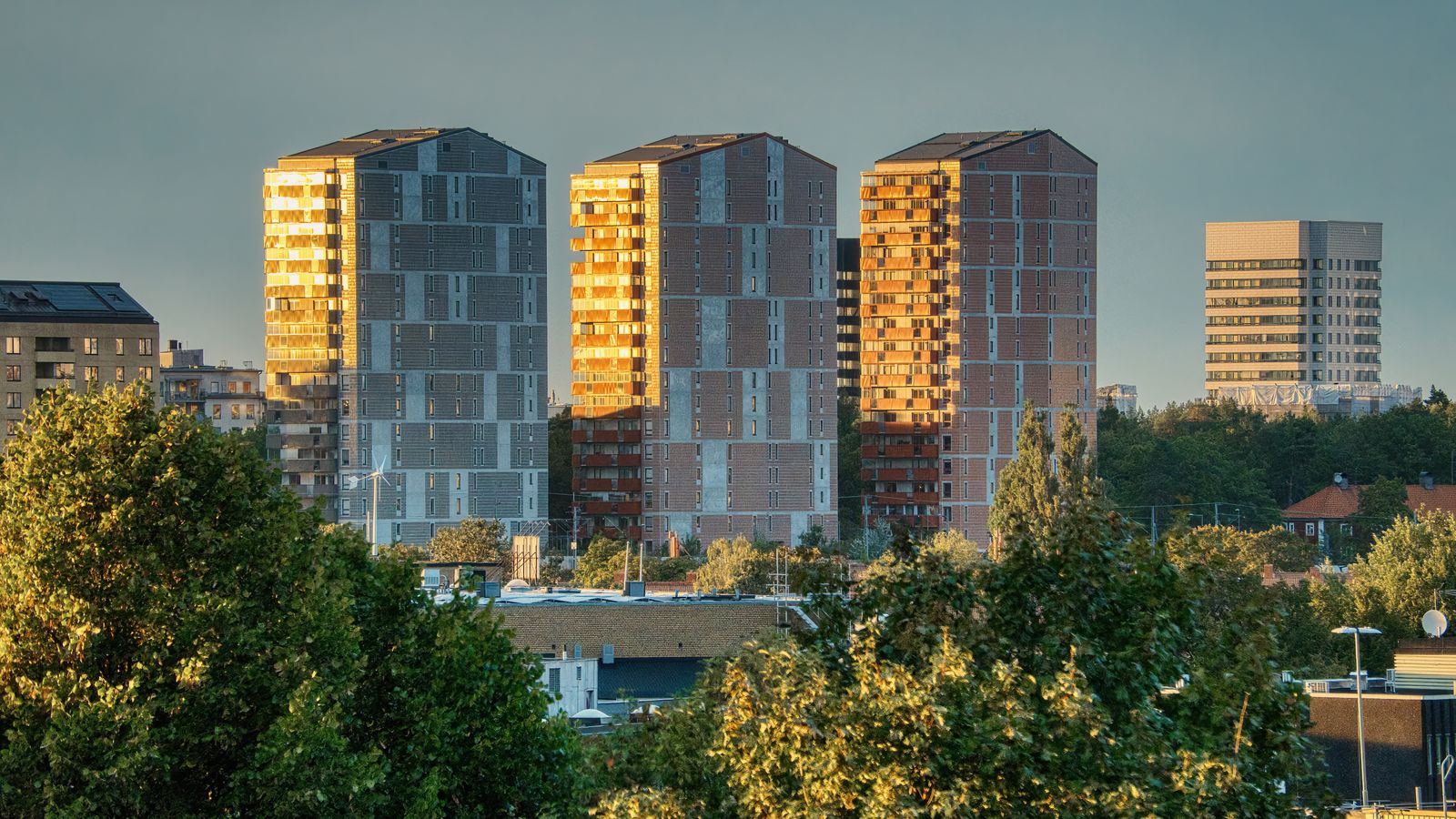 Housing blocks in Stockholm at sunset